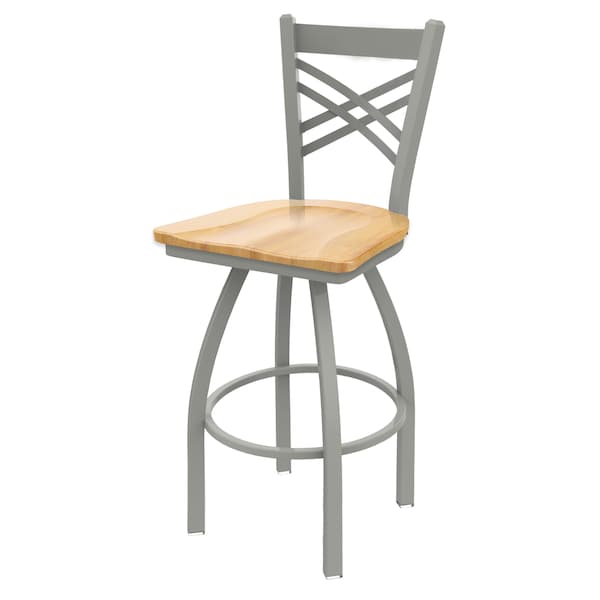 25" Swivel Counter Stool, Nickel Finish, Nat Maple Seat